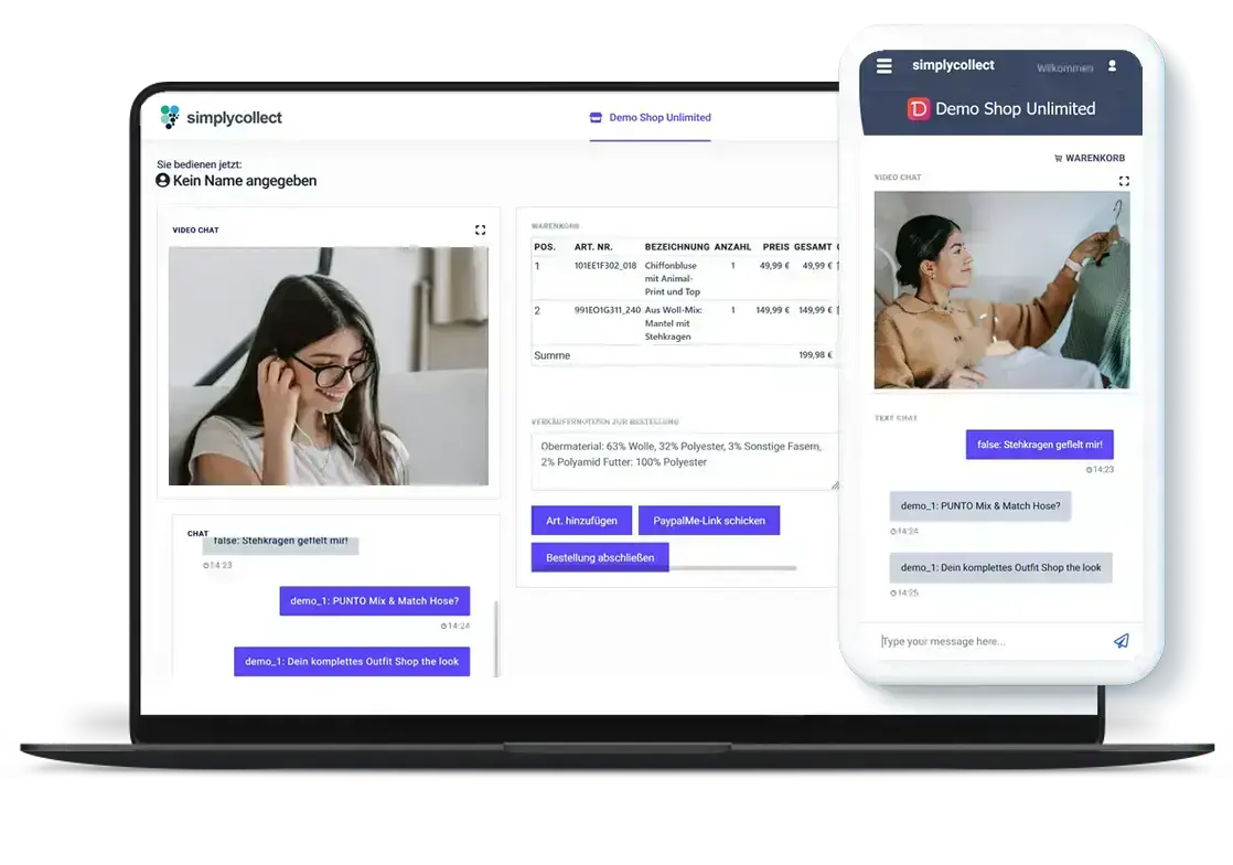 simplycollect Oberfläche auf Laptop und Smartphone